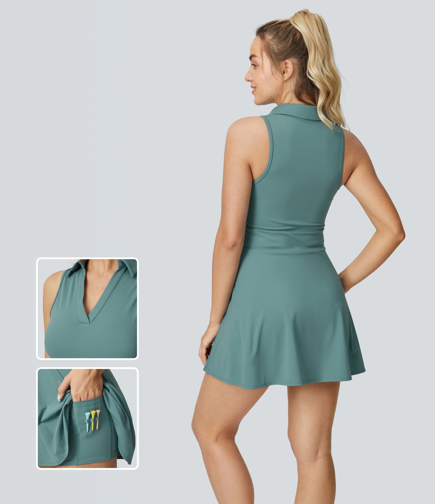 Softlyzero™ Airy Polo Collar 2-Piece Pocket  Flare Mini Golf Active Dress-Golf Tee Pocket-UPF50+