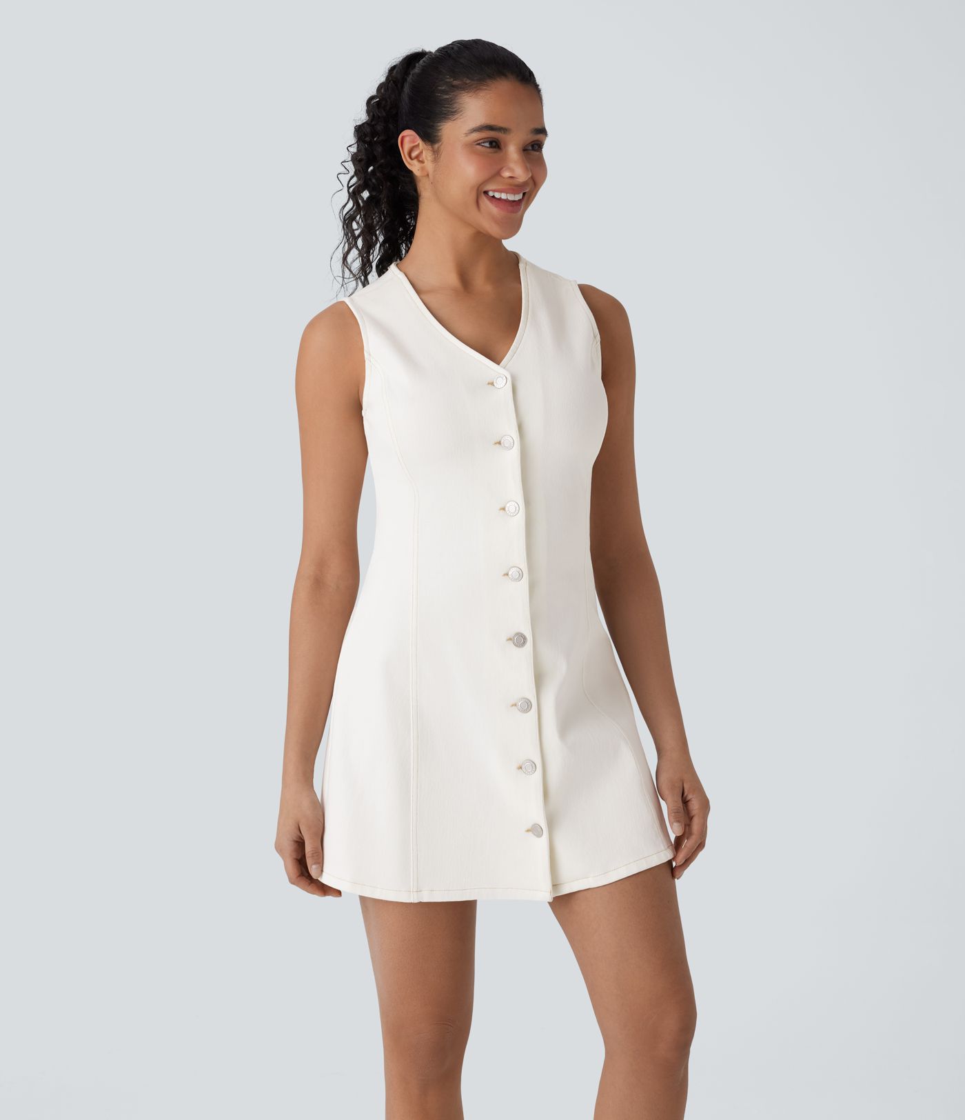 Halara Flex™ V Neck Sleeveless Denim Mini Casual Dress