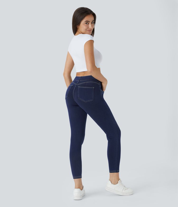 Leggings Halara Flex™ Denim mezclilla punto elástico botones decorativos tiro alto curva múltiples bolsillos 7/8