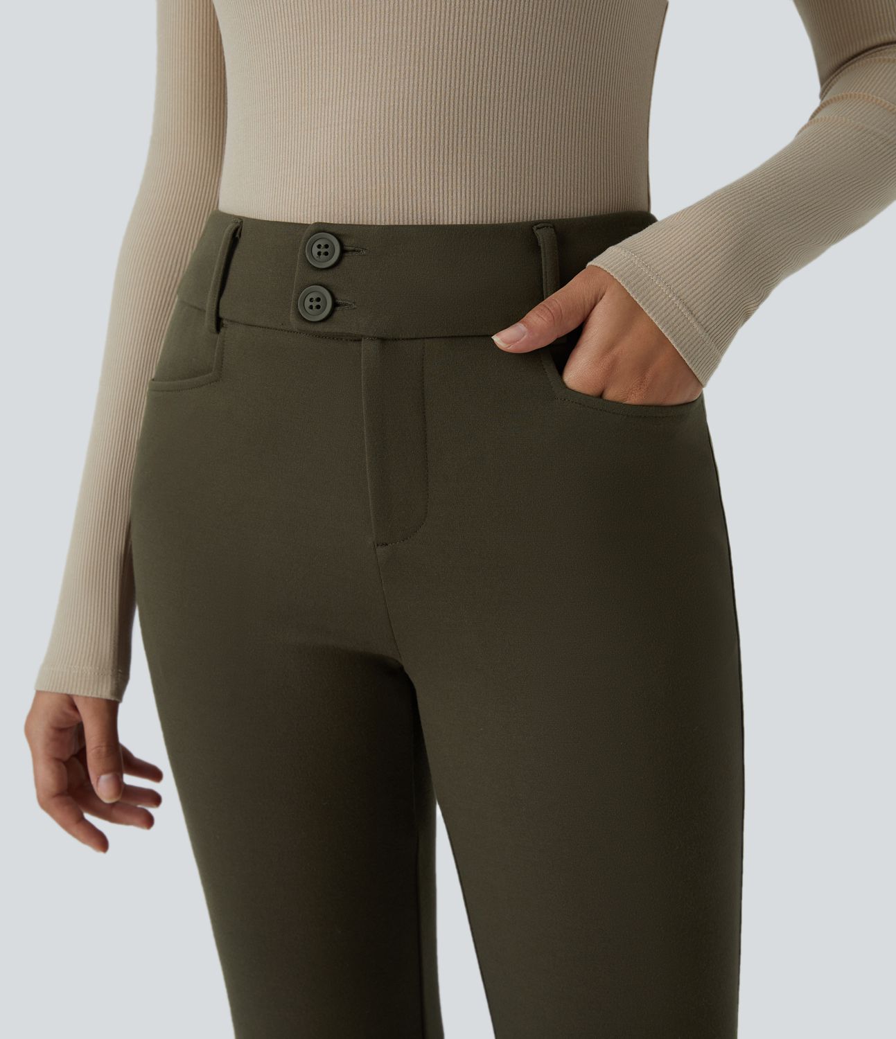 Halara Flex™ High Waist Button Zipper Side Pocket Slightly Flare Work Pants