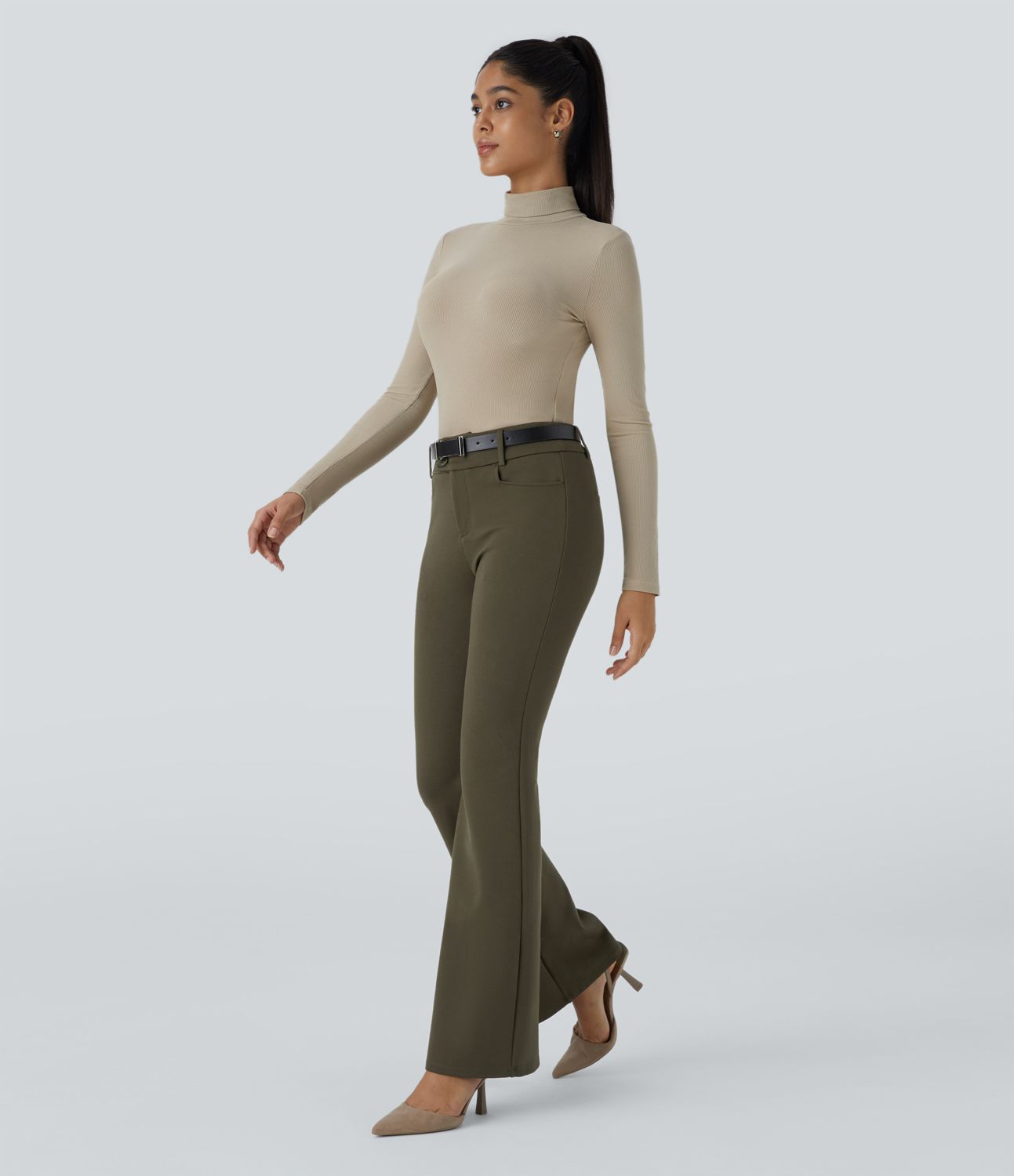 Halara Flex™ High Waist Button Zipper Side Pocket Slightly Flare Work Pants