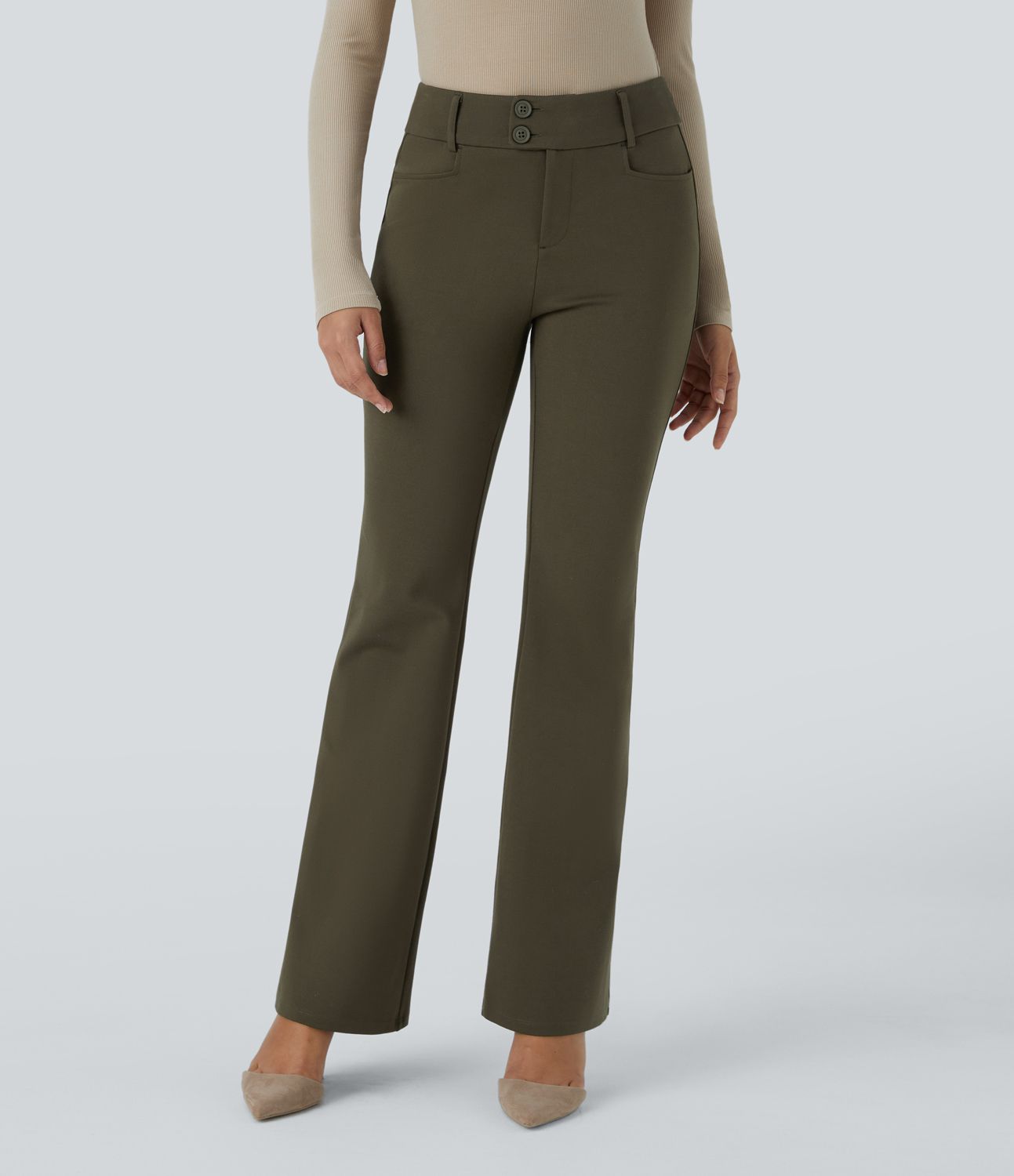 Halara Flex™ High Waist Button Zipper Side Pocket Slightly Flare Work Pants