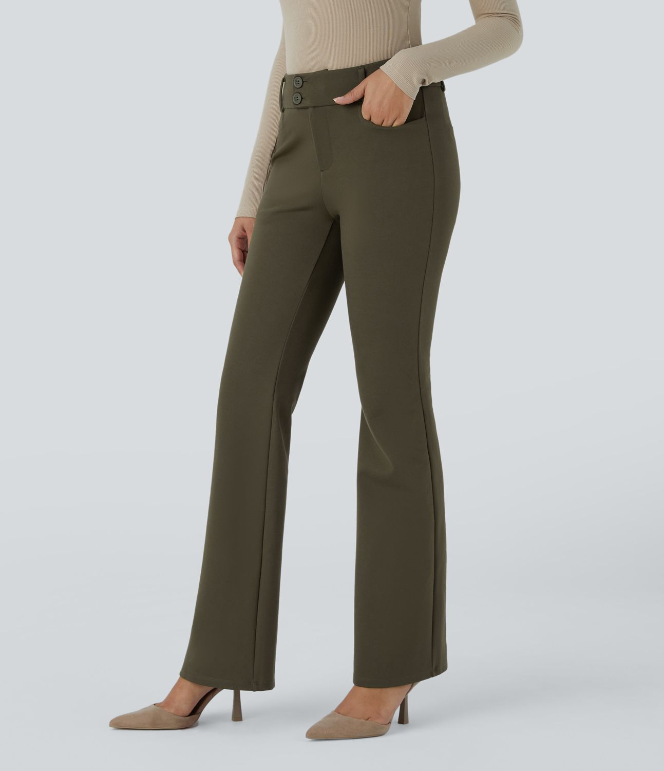 Halara Flex™ High Waist Button Zipper Side Pocket Slightly Flare Work Pants