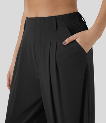 Breezeful™ High Waisted Side Pocket Wide Leg Flowy Solid Palazzo Quick Dry Casual Trousers