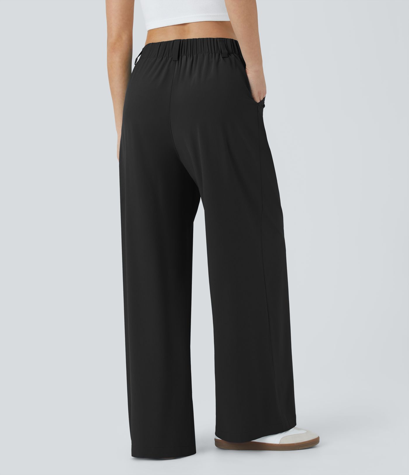 Breezeful™ High Waisted Side Pocket Wide Leg Flowy Solid Palazzo Quick Dry Casual Trousers