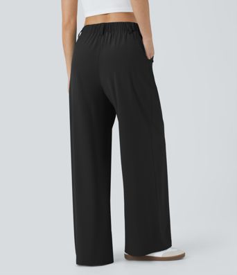 Breezeful™ High Waisted Side Pocket Wide Leg Flowy Solid Palazzo Quick Dry Casual Trousers