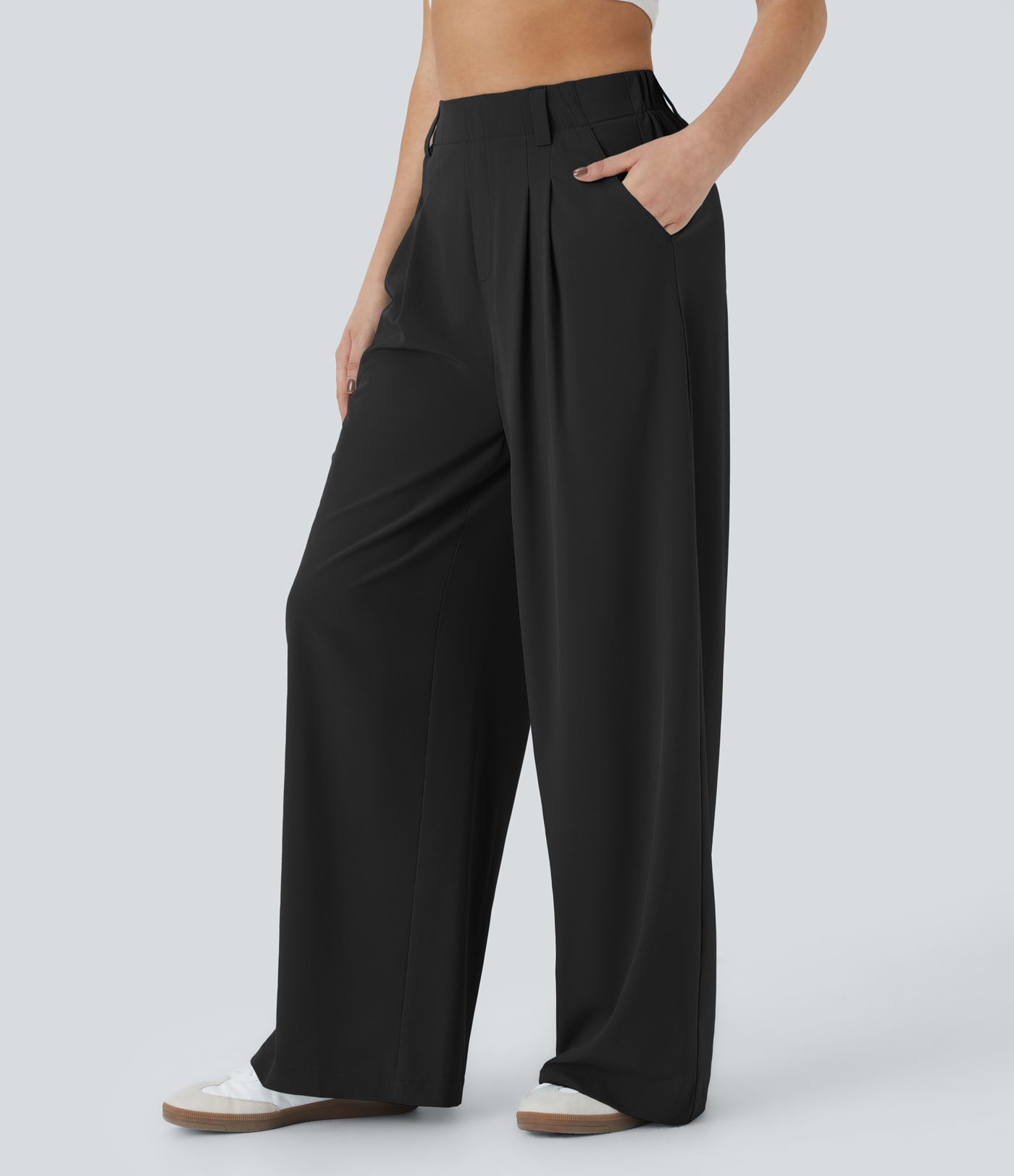 Breezeful™ High Waisted Side Pocket Wide Leg Flowy Solid Palazzo Quick Dry Casual Trousers
