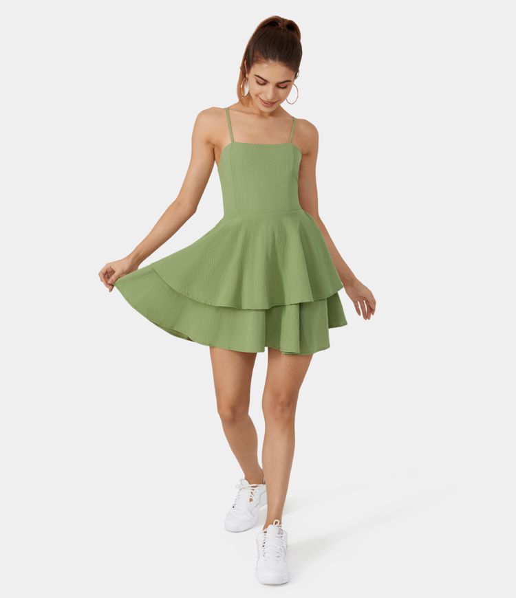 Women’s Backless Adjustable Strap Tie Back Tiered Ruffle Flowy Slip