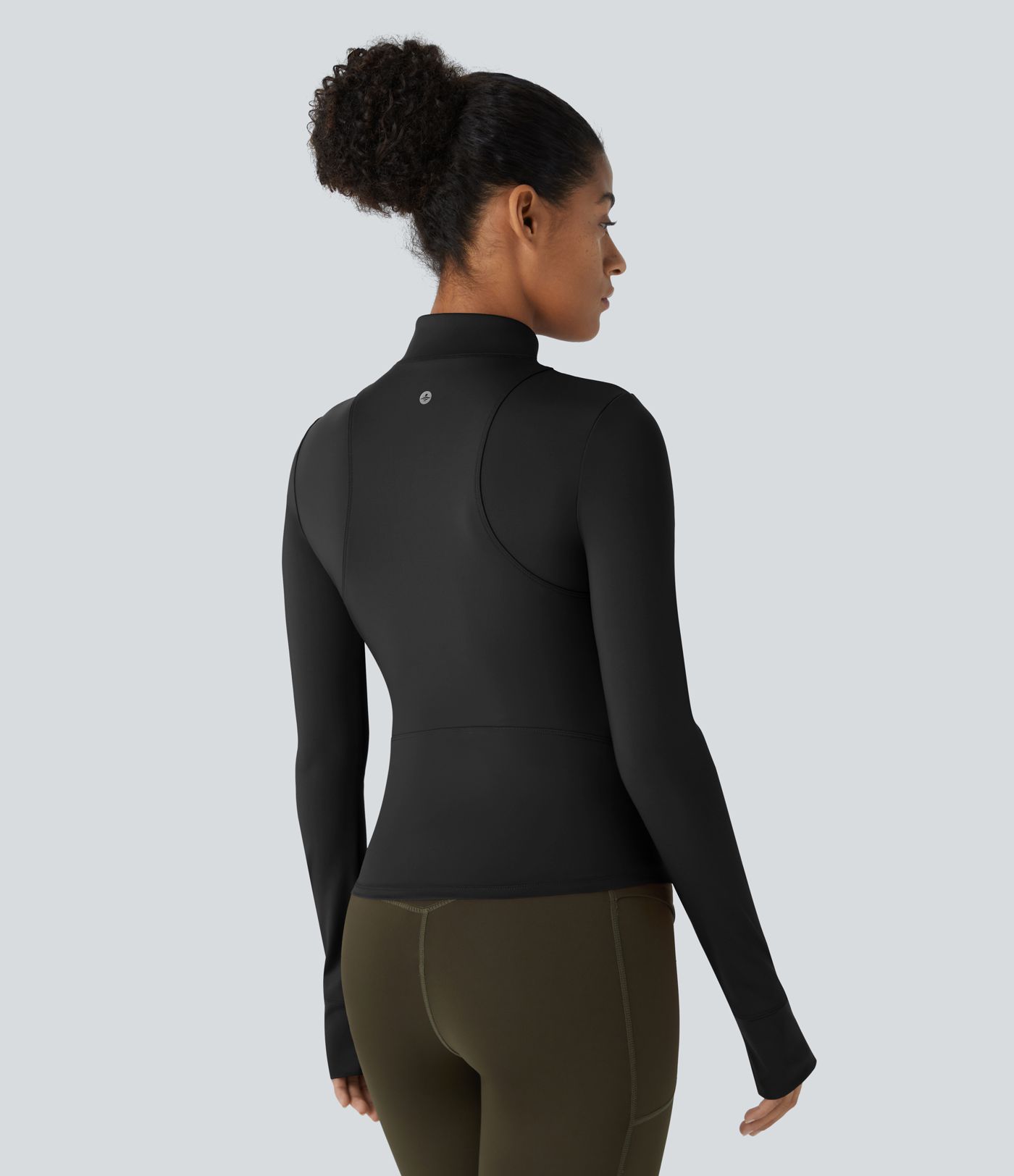 Wear-Resistant Stand Collar Half Zipper Long Sleeve Thumb Hole Slim Camping Sports Top