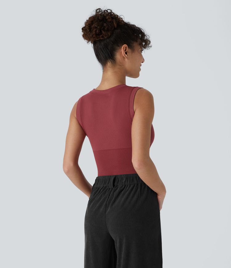 Seamless Flow Round Neck Sleeveless Snap Button Casual Smooth Bodysuit