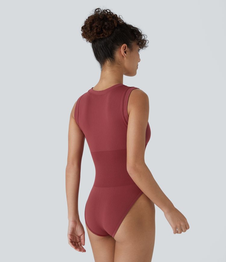 Seamless Flow Round Neck Sleeveless Snap Button Casual Smooth Bodysuit