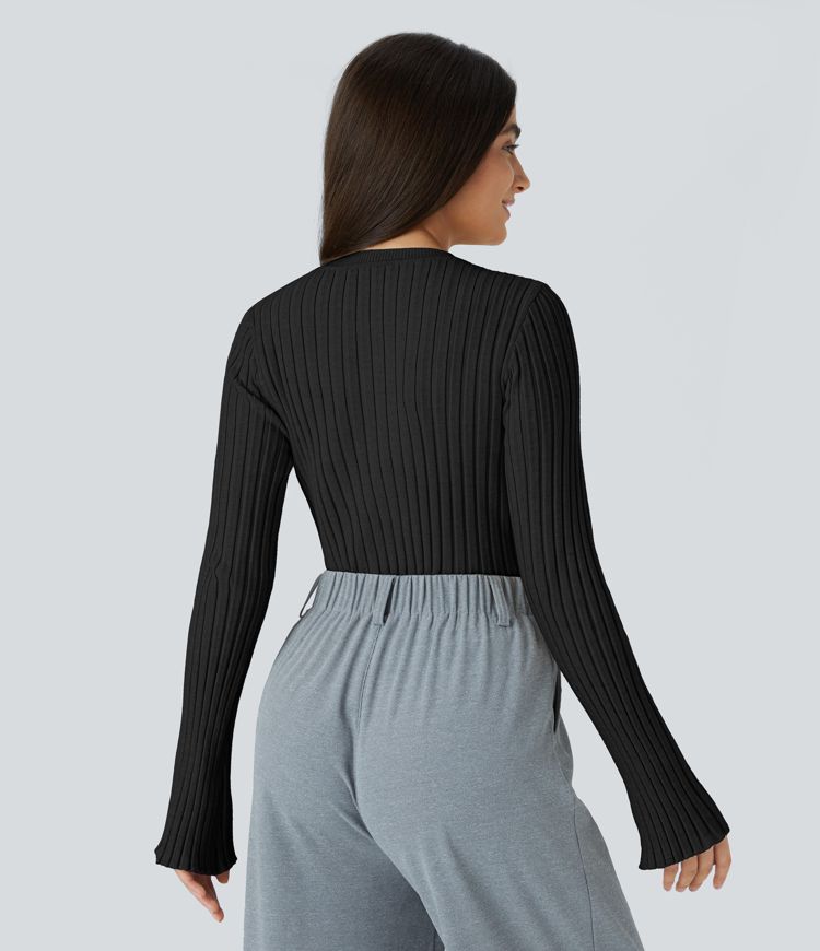 Round Neck Long Sleeve Frill Casual Sweater
