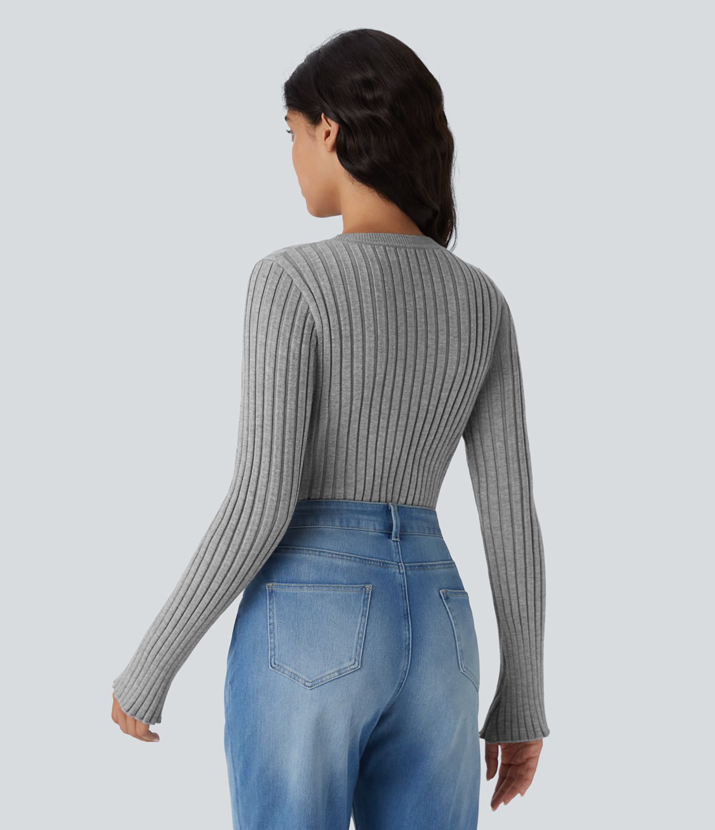 Pull Décontracté à Col Rond, Manches Longues et Volants