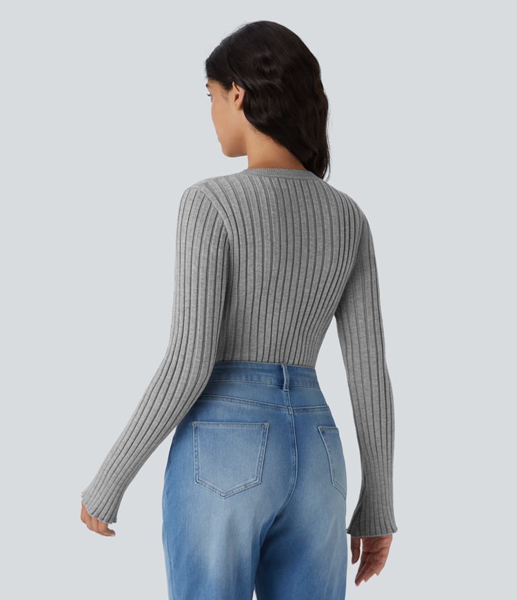 Pull Décontracté à Col Rond, Manches Longues et Volants