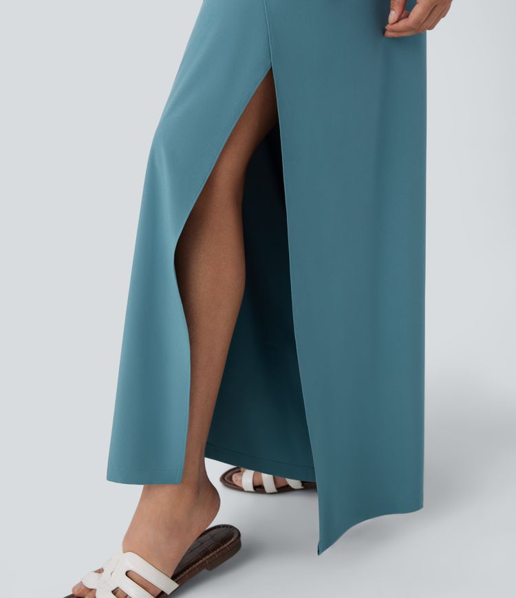 Breezeful™ Stand Collar Sleeveless Tie Front Wide Leg Flowy Quick Dry Jumpsuit