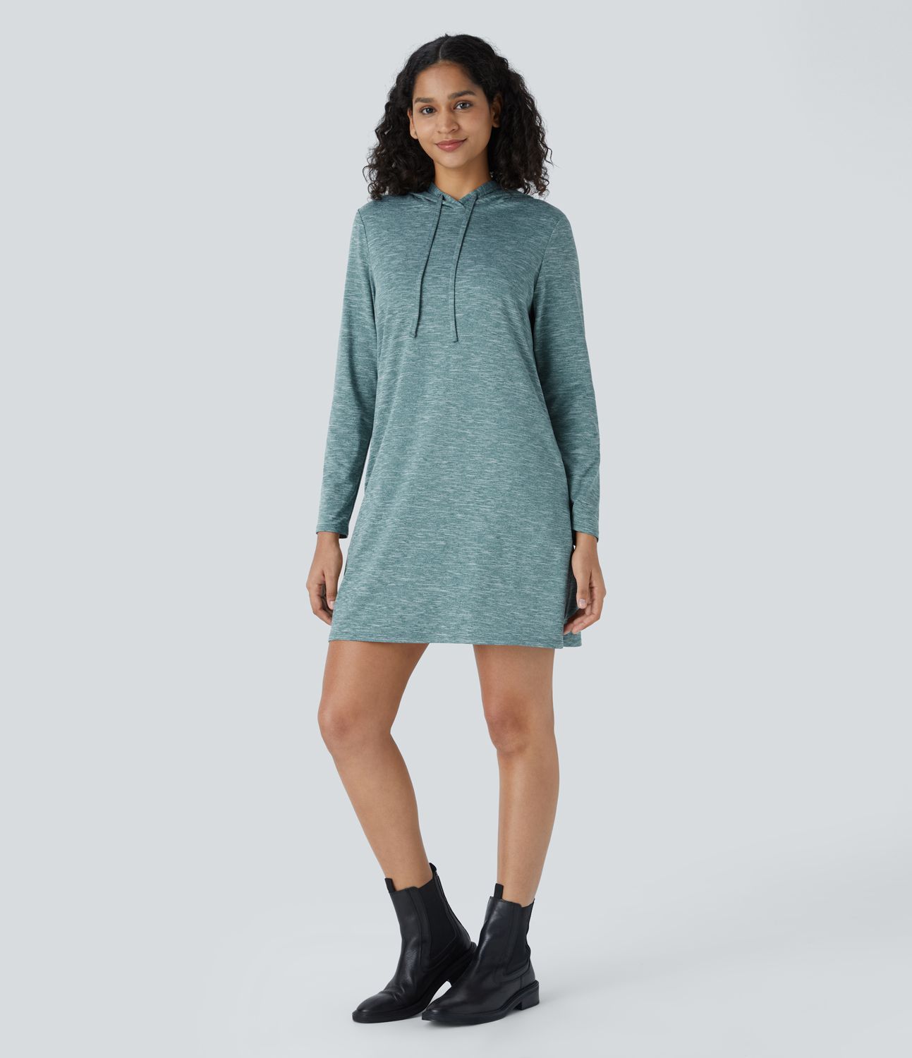 Drawstring Hooded Long Sleeve Side Pocket Mini Casual Dress