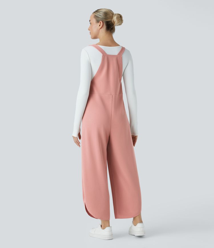 Adjustable strap, pleats, side pocket, curved hem, waffle casual workwear