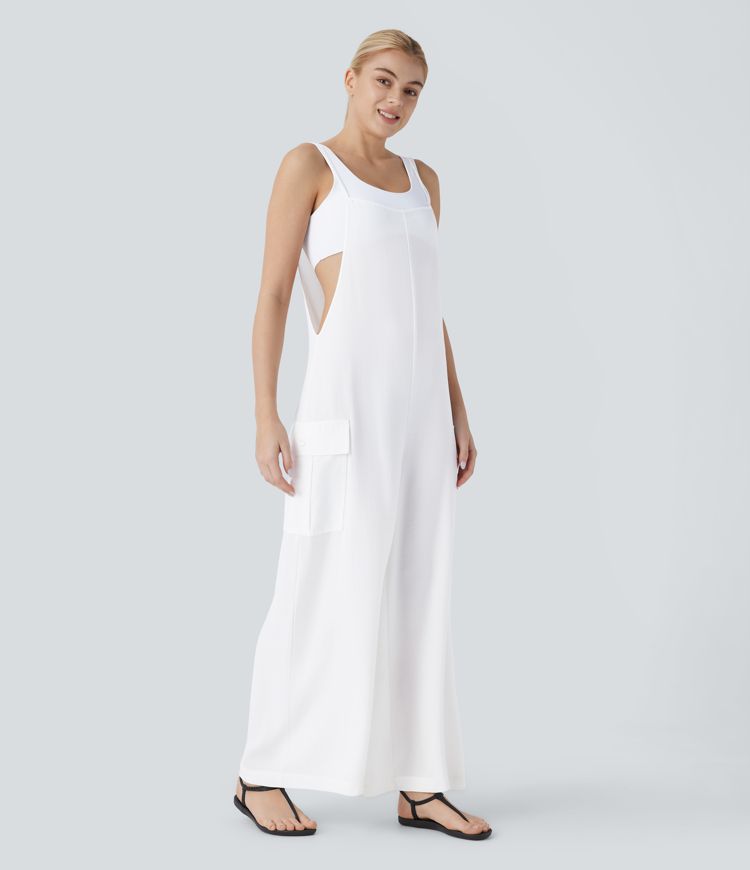 Pocket Casual Cargo Linen-Feel Jumpsuit