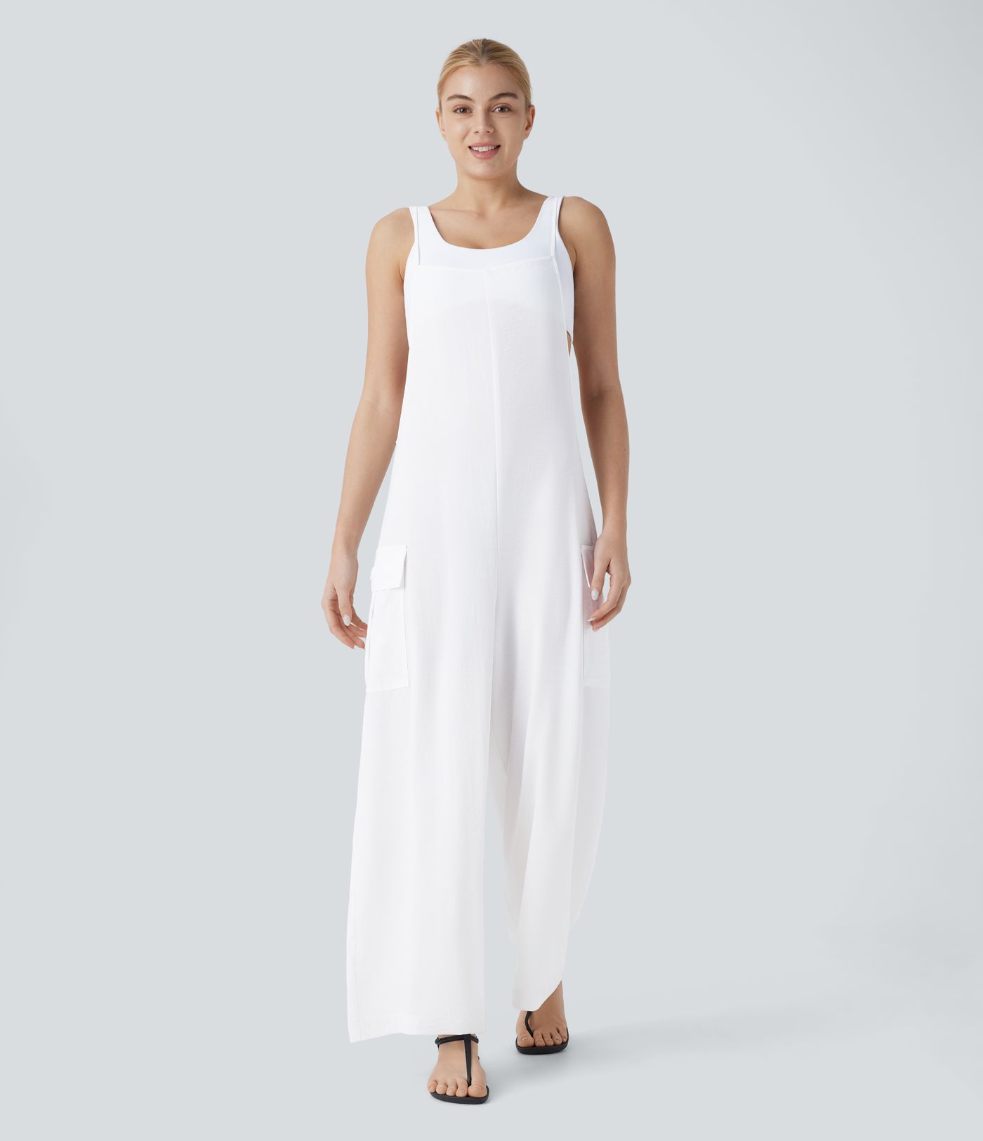 Pocket Casual Cargo Linen-Feel Jumpsuit