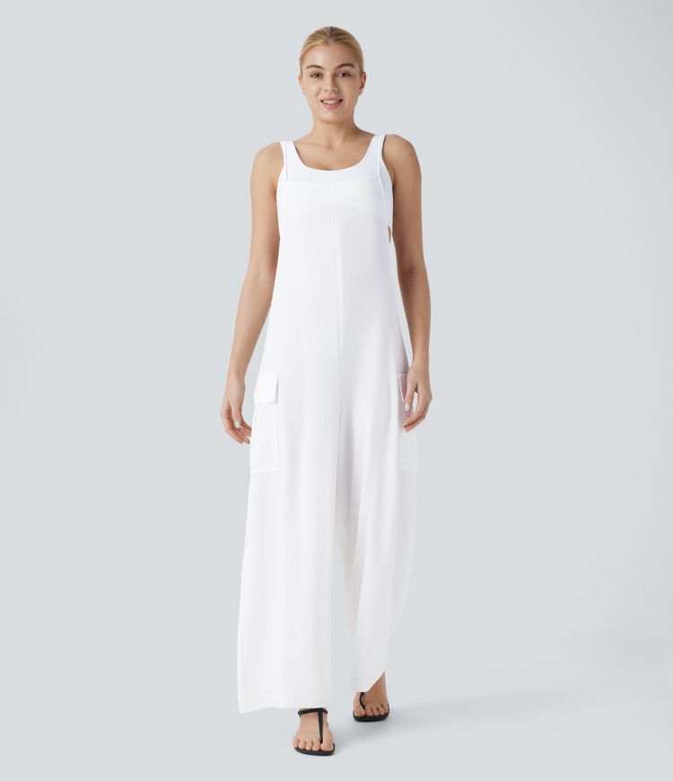 Pocket Casual Cargo Linen-Feel Jumpsuit