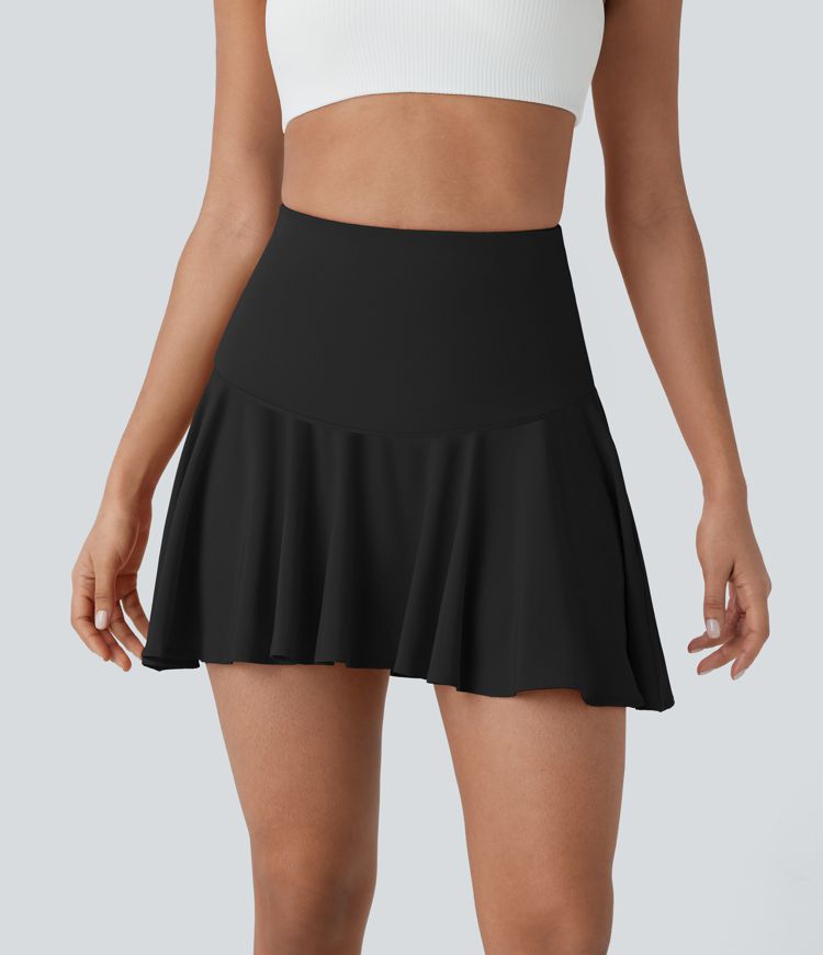 Breezeful™ High Waisted 2-in-1 Side Pocket High Low Flare Mini Quick Dry Yoga Skirt