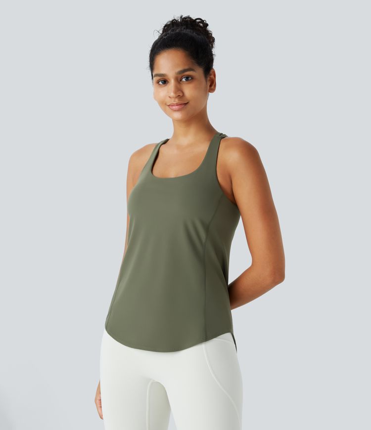 UltraSculpt U Neck Backless Crisscross Curved Hem Running Tank Top