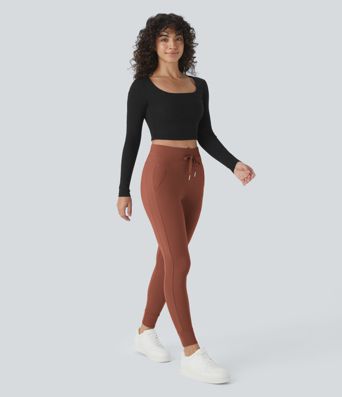 Softlyzero™ Plush Jogginghose mit hohem Bund, Kordelzug, Seitentasche, schlichte Jogginghose in voller Länge
