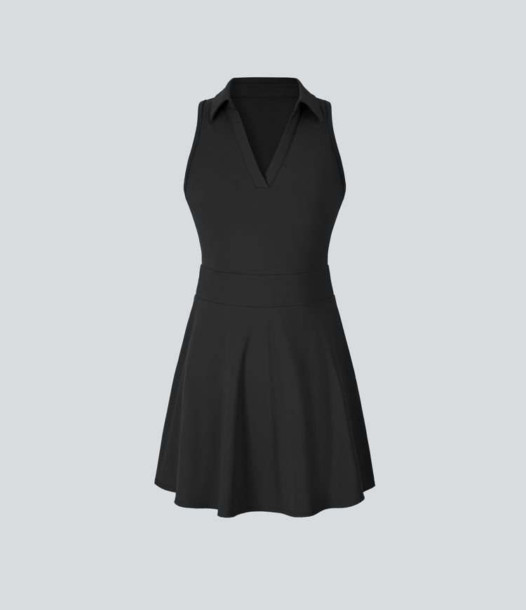 Mini Vestido Softlyzero™ Airy Flare golf cuello polo en V sin mangas 2 piezas bolsillo lateral tacto fresco Golf Tee