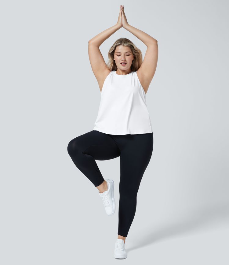 Cut Out Crossover Hem Solid Yoga Plus Size Tank Top