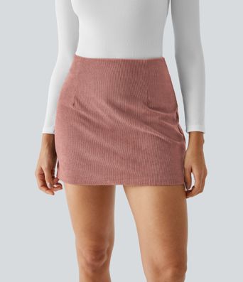 High Waisted 2-in-1 A Line Mini Corduroy Casual Skirt