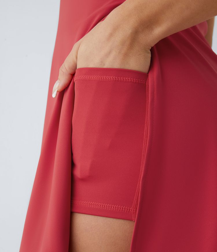 Robe Sport Danse 2 en 1 Dos Nu Fente Boucle en Maille Contrastée Poche Latérale - Édition Easy Peasy