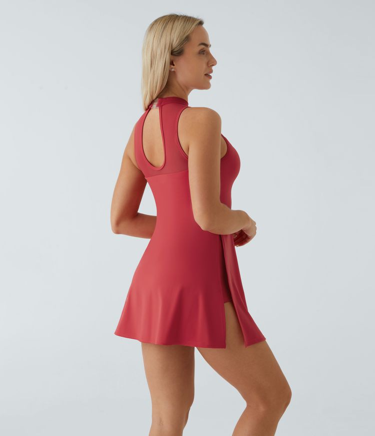 Robe Sport Danse 2 en 1 Dos Nu Fente Boucle en Maille Contrastée Poche Latérale - Édition Easy Peasy