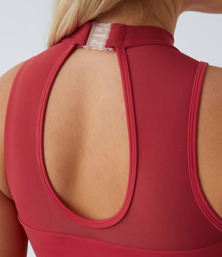 Contrast Mesh Buckle Backless Split 2-in-1 Side Pocket Dance Active Dress-Easy Peezy Edition