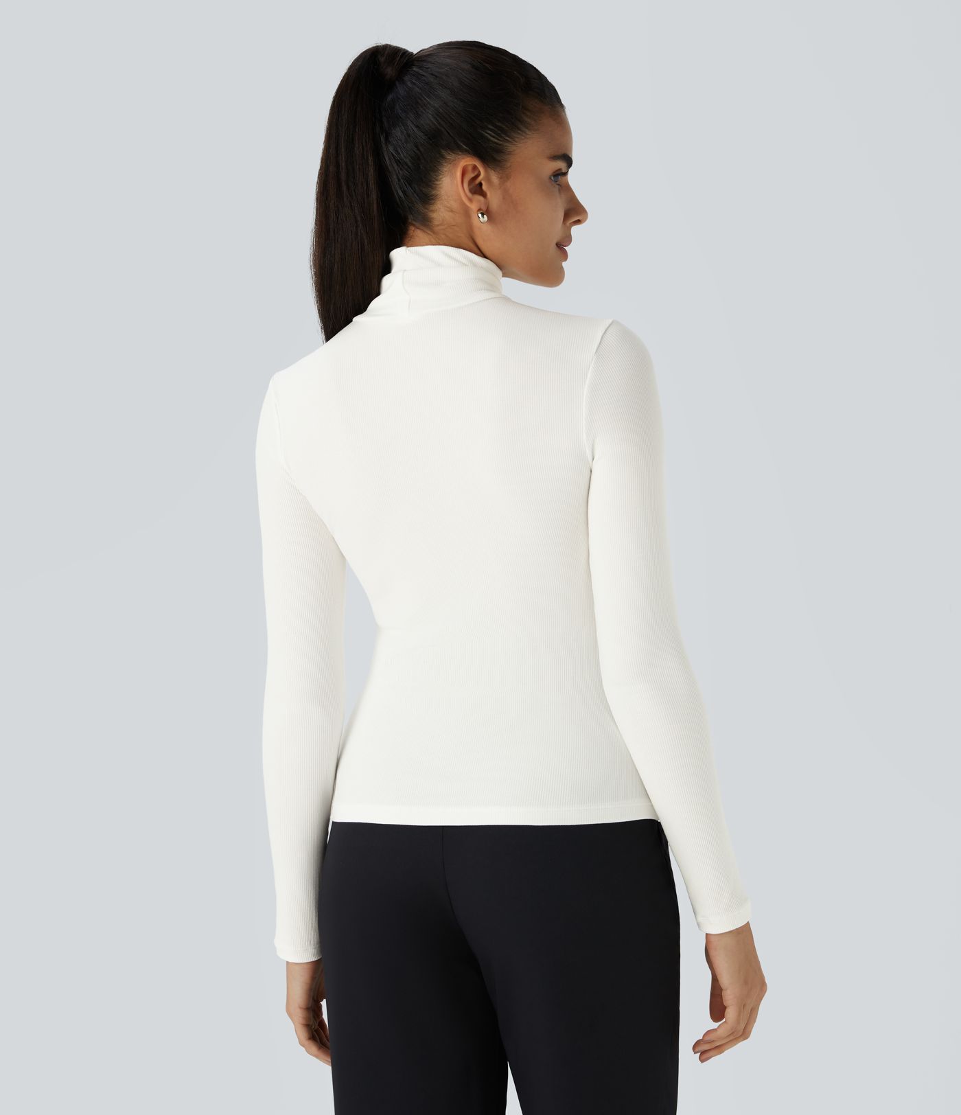 Ribbed knit high neck long sleeve casual top