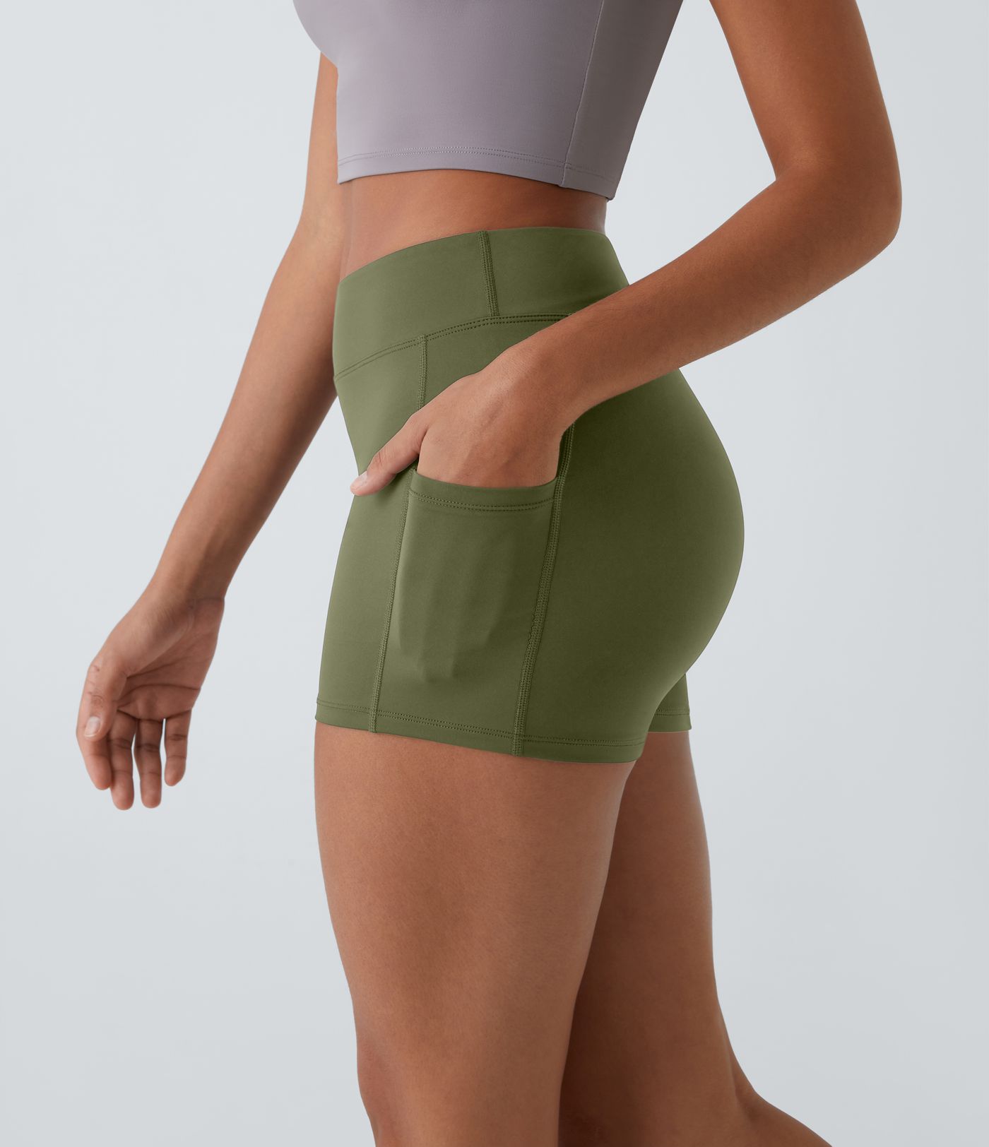 SoftlyZero™ Airy High Waisted Pocket Plain Cool Touch Yoga Shorts 3.5"-UPF50+