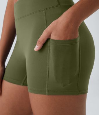 SoftlyZero™ Airy High Waisted Pocket Plain Cool Touch Yoga Shorts 3.5"-UPF50+