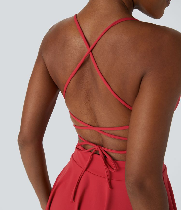 Lace Up 2-in-1 Pocket Mini Slip Casual Dress