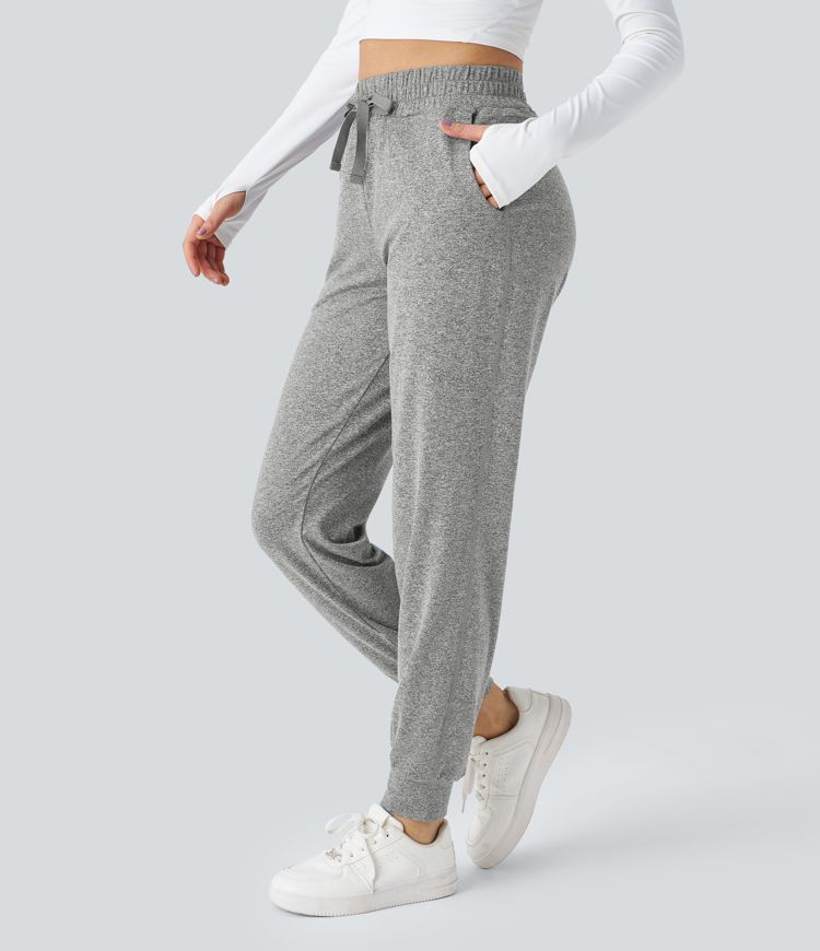 High Waisted Drawstring Side Pocket Ruched Yoga Joggers