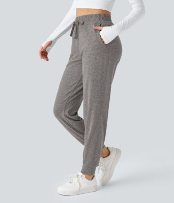 High Waisted Drawstring Pocket Ruched Yoga Joggers with Pockets