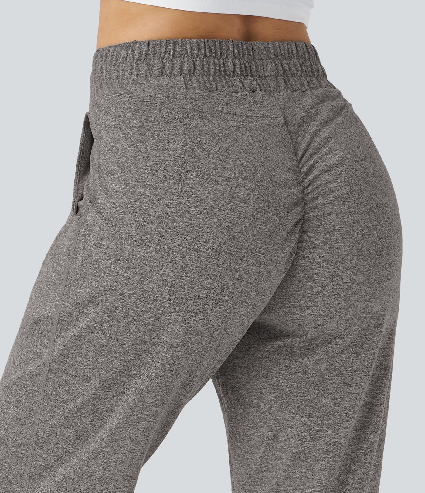 High Waisted Drawstring Pocket Ruched Yoga Joggers with Pockets