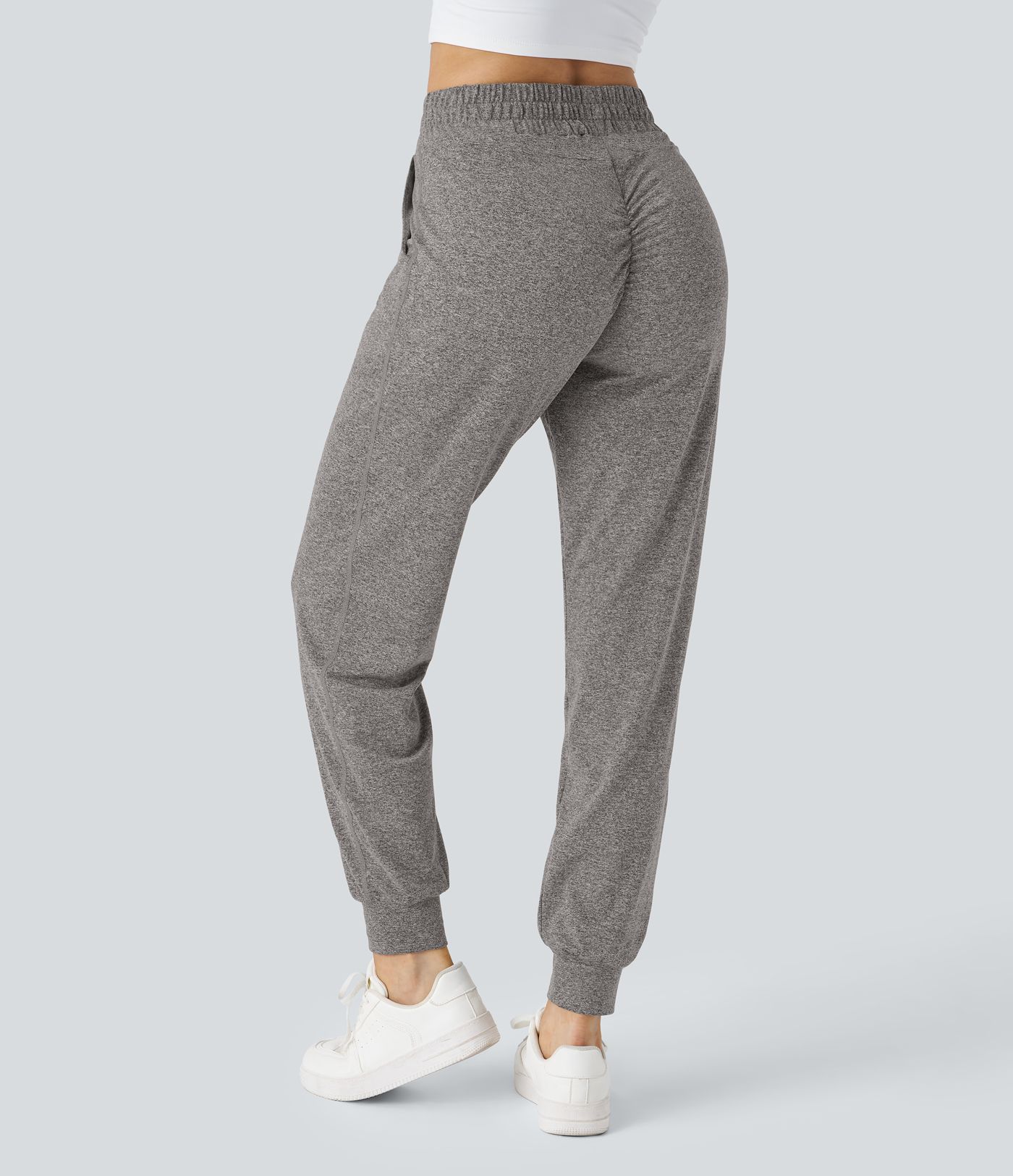 High Waisted Drawstring Pocket Ruched Yoga Joggers with Pockets