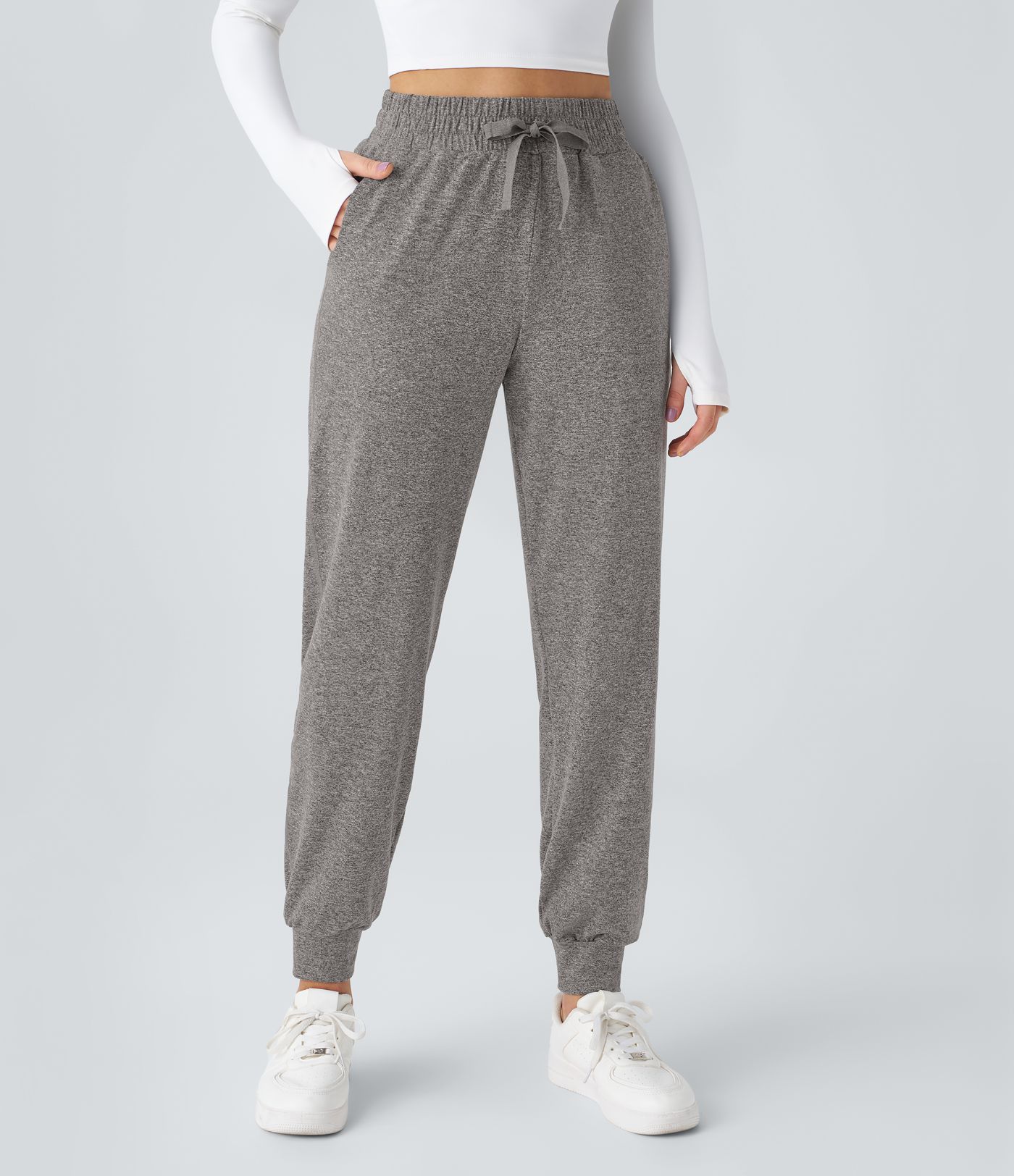High Waisted Drawstring Pocket Ruched Yoga Joggers with Pockets