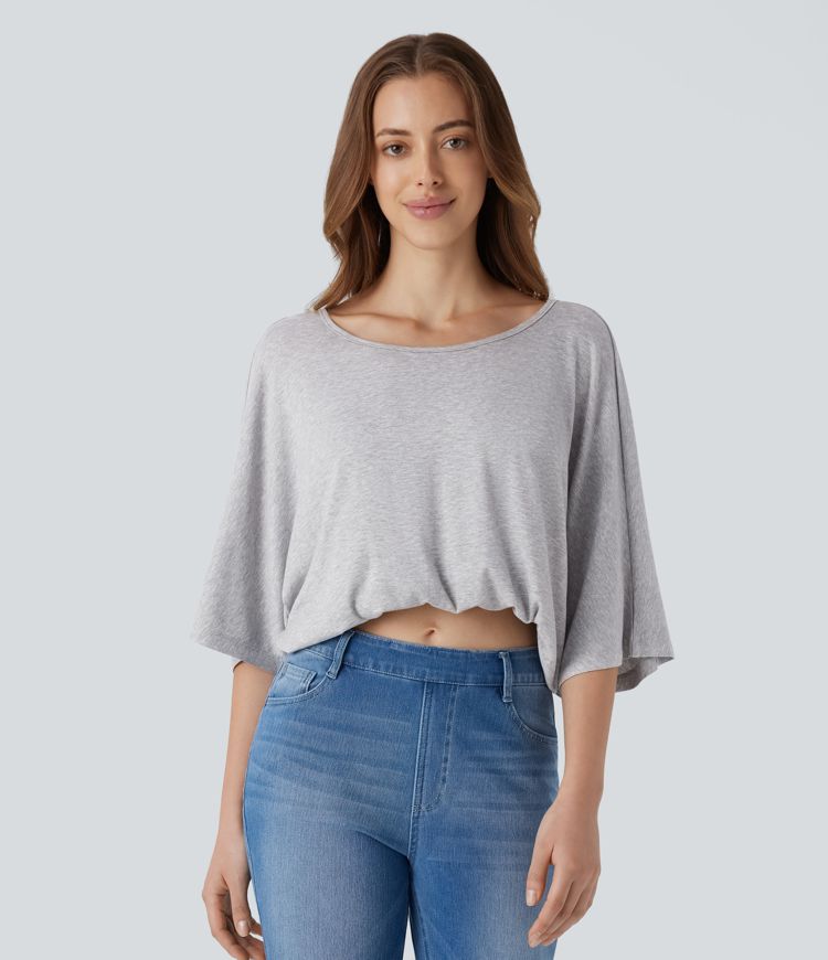 Top corto cuello barco sin espalda manga 3/4