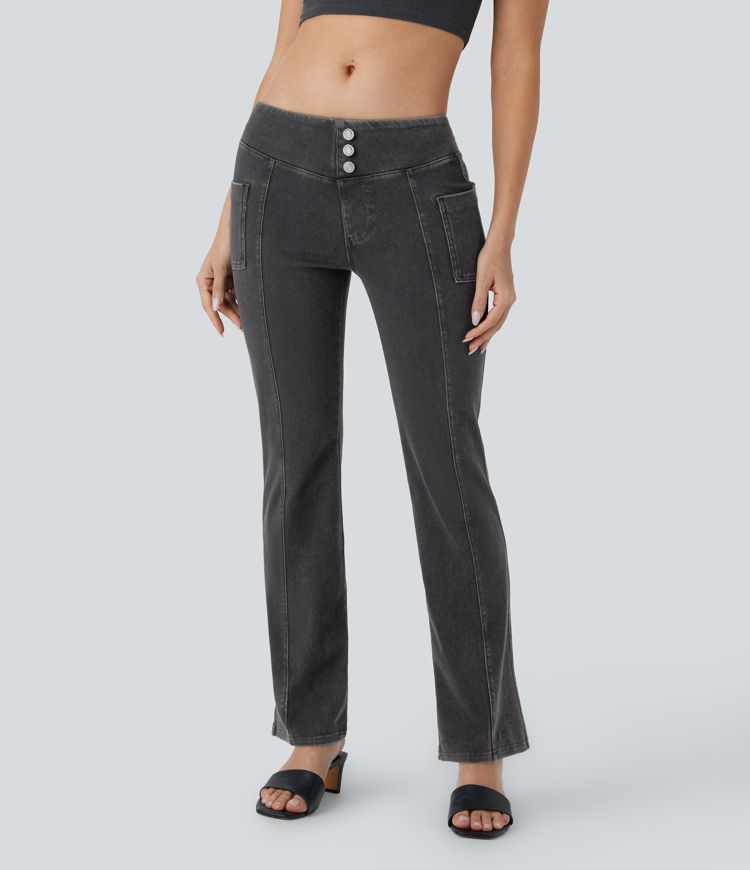 Halara Flex™ Jegging bootcut décontracté extensible délavé taille moyenne avec boutons décoratifs et poches latérales