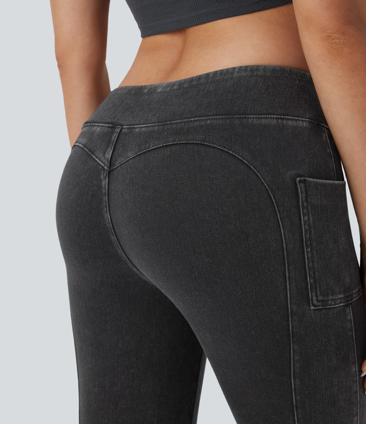 Halara Flex™ Jegging bootcut décontracté extensible délavé taille moyenne avec boutons décoratifs et poches latérales