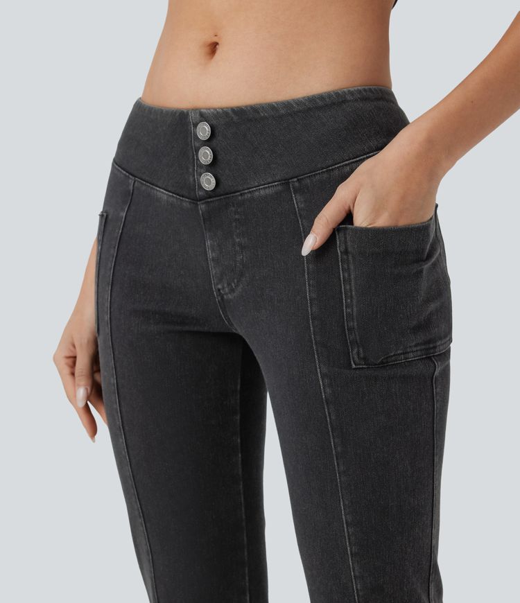 Halara Flex™ Jegging bootcut décontracté extensible délavé taille moyenne avec boutons décoratifs et poches latérales