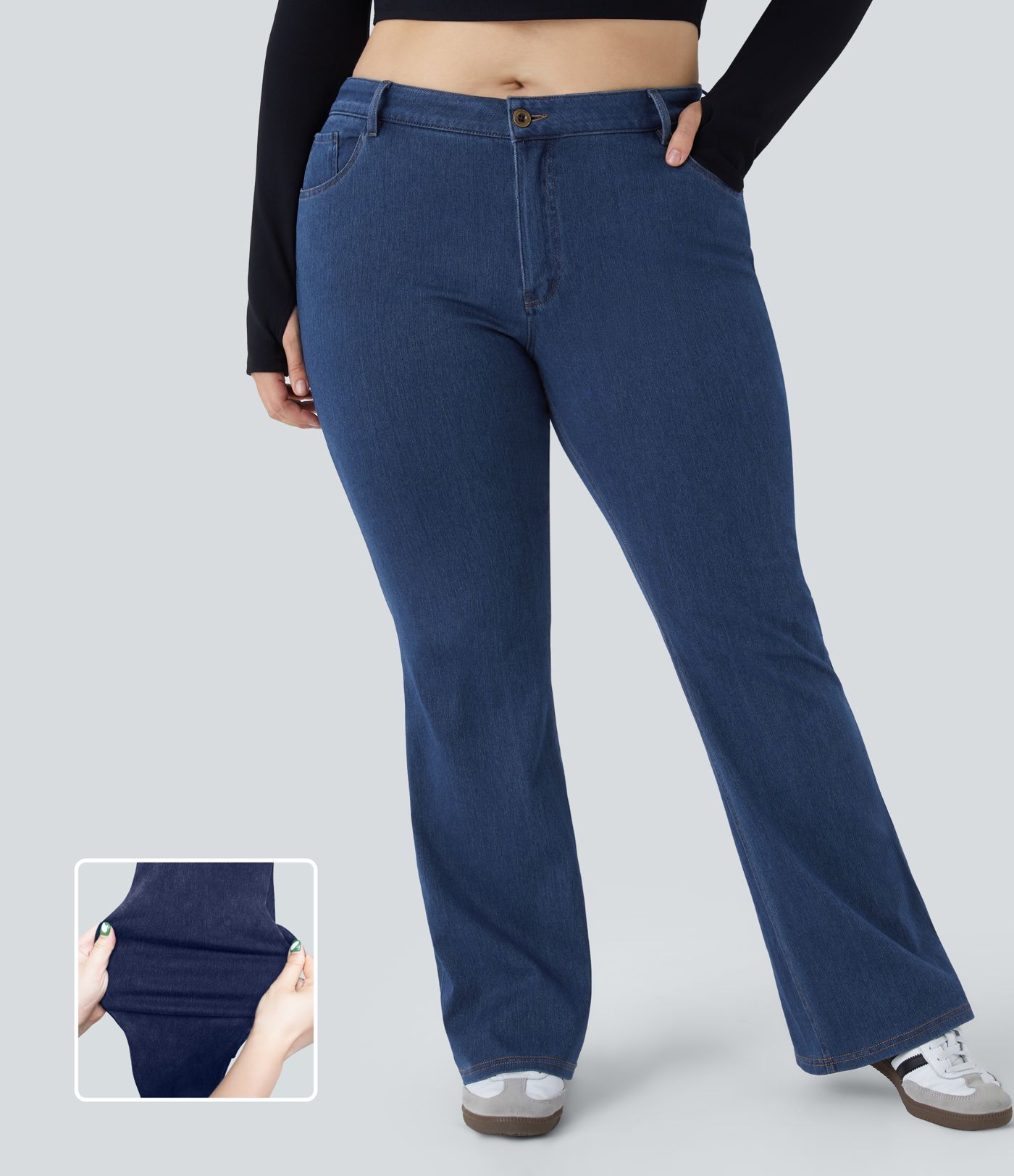 Jeans Halara Flex™ Denim tiro medio bolsillo botón elástico ligeramente acampanado talla grande