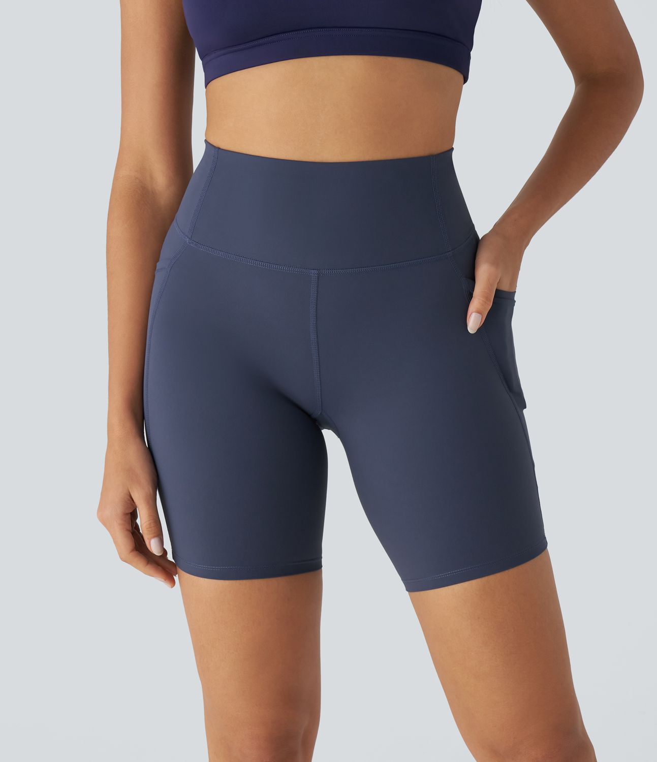 Pantalón corto Halara UltraSculpt™ SoCinched entrenamiento ciclista tiro alto control abdomen bolsillo lateral 17.5cm