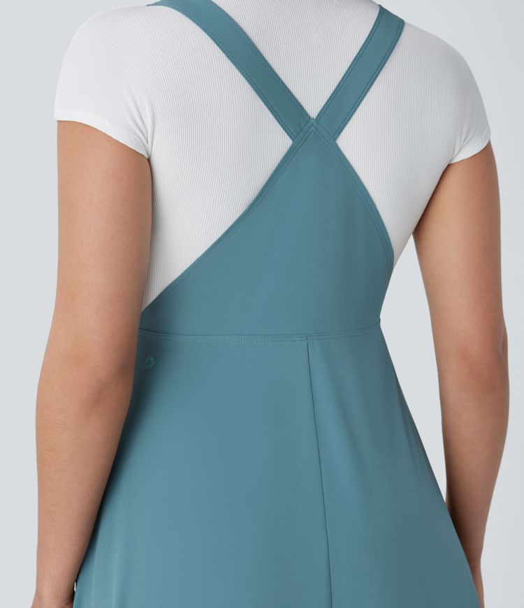 Vestido midi Breezeful™ fluido secado rápido múltiple bolsillo botón correa ajustable