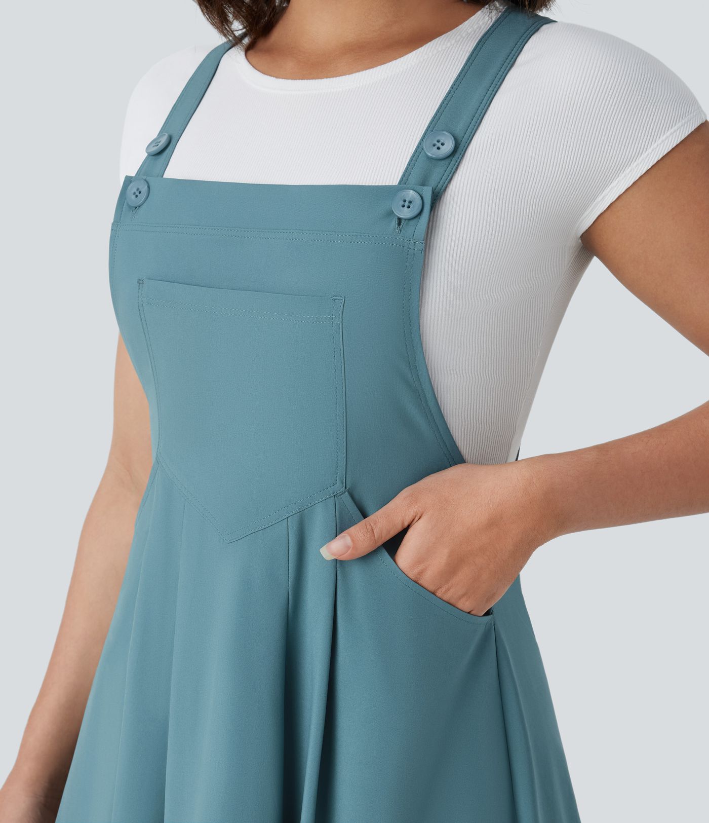 Breezeful™ Adjustable Strap Button Multiple Pockets Flowy Quick Dry Midi Casual Dress